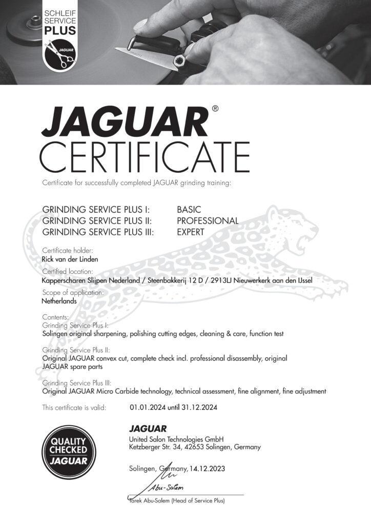 kappersscharen slijpen nederland certificering jaguar